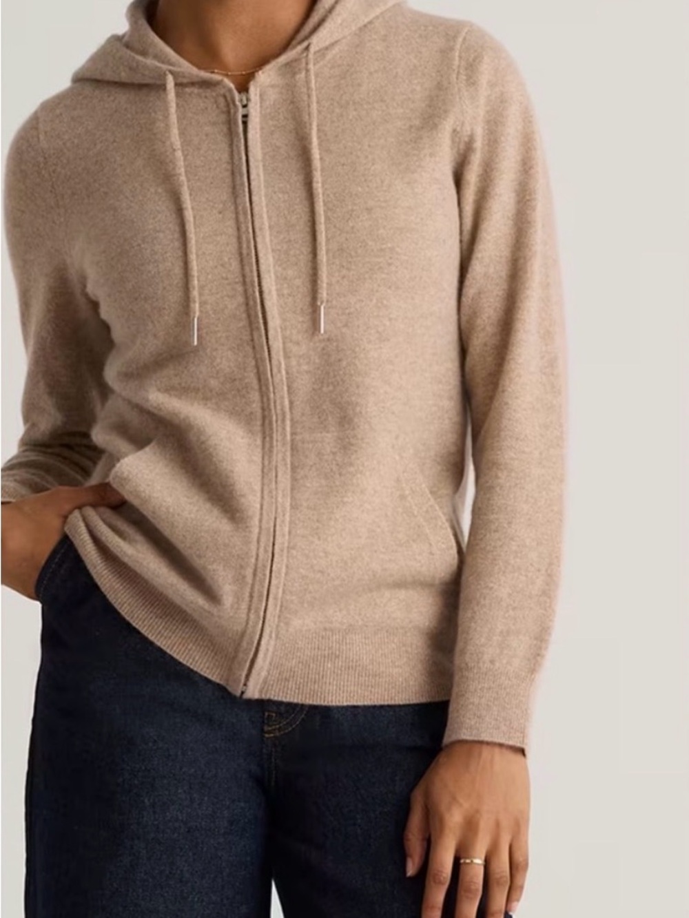 Quince 100% Mongolian Cashmere Full Zip Hoodie Oatmeal XS NWT - Picture 1 of 3